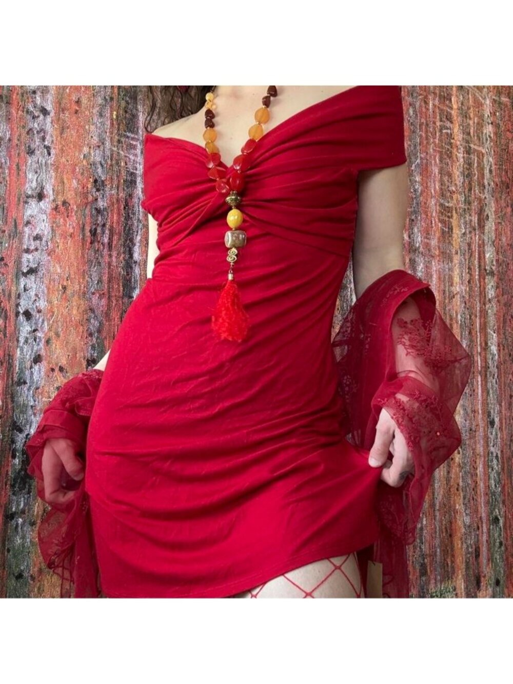 Reformation vida knit red off the shoulder mini dress
